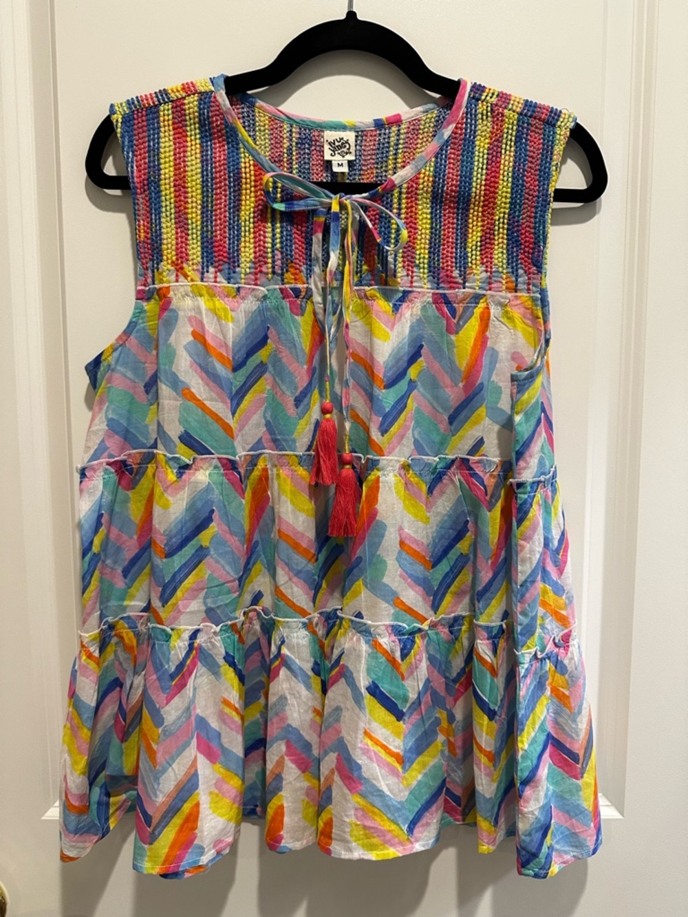 ivy jane Multicolor Chevron Tiered Sleeveless Tunic with Tassels